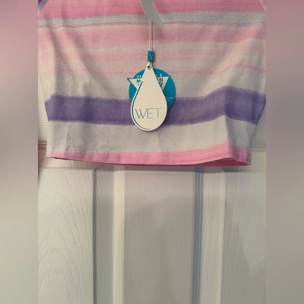 WET Swimwear Aruba Sia Striped Long Sleeve Women’s White & Pink Crop Top Size XS